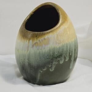 Pottery Vase Ovoid Egg Shaped Free Form Sculpture Mid Century Glazed Multicolor
